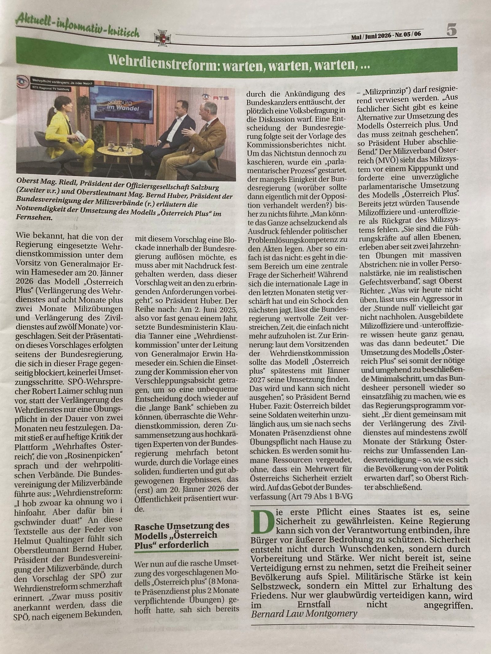 Beitrag aus Der Kamerad Nr. 05/06 2026: Wehrdienstreform – warten, warten, warten